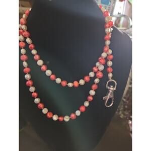 HAND TIED ENHANCED Red & FRESHWATER PEARL NECKLACE Lanyard Clasp 24.5”